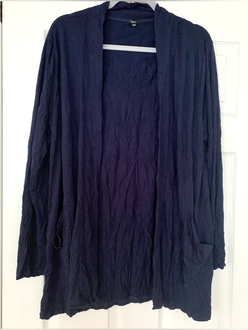 Shana Apparel cardigan open tunic crinkle style navy size 1X